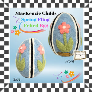 Mackenzie Childs Spring Fling Felted Blue Egg with Flower